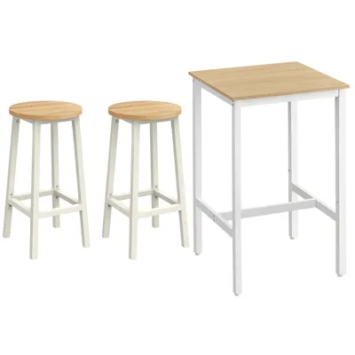 Produktbild von VASAGLE Bartisch mit 2 Barhockern Set, einfache Montage, eichenbeige-weiß