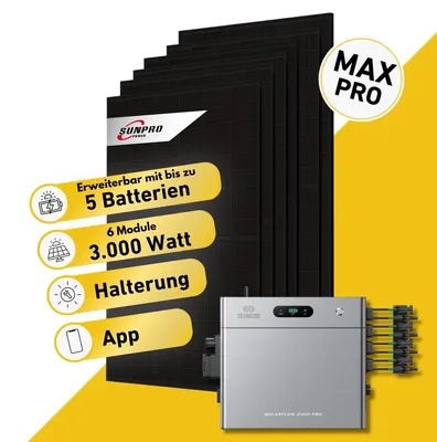 Produktbild von 3000 Watt, Bifazial Komplettset, Balkonkraftwerk, Zendure Solarflow 2400 Pro