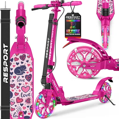 Produktbild von RE:SPORT® Cityroller für Kinder & Erwachsene mit LED, Klingel & Tragegurt | Kickscooter Tretroller inkl. Handbremse & Doppelfederung | Scooter höhenverstellbar & klappbar