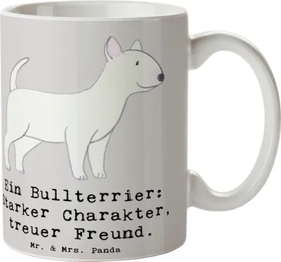 Produktbild von Mr. & Mrs. Panda Tasse Bullterrier Freund - Grau Pastell - Geschenk, Mut, Familienhunde, Bürobecher, Hunderassen, Teetasse, Hunderasse, Vertrauen, Vielfalt, Vierbeiner