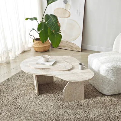 Obrázok produktu pre Skye Decor, Melted - Travertín, konferenčný stolík, 100 % drevotriesková doska potiahnutá melamínom, travertín, 105 x 65 x 35 cm