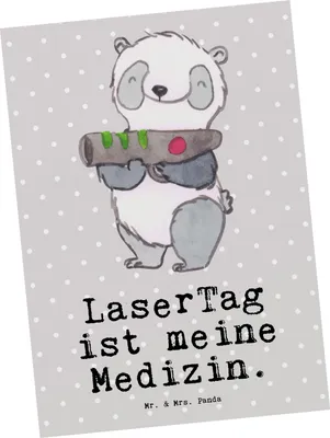 Produktbild von Mr. & Mrs. Panda Postkarte Panda LaserTag - Grau Pastell - Geschenk, Ansichtskarte, Grußkarte, Postkarten, kunstkarte, Lasergame Zentrum, Ansichtskarten