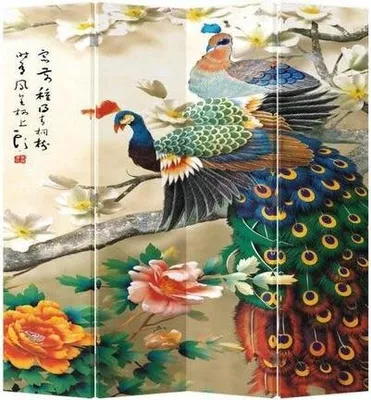 Produktbild von Fine Asianliving Paravent Raumteiler Spanische Wand Trennwand Room Divider Raumtrenner Sichtschutz Japanisch Orientalisch Chinesisch L160xH180cm Bedruckte Canvas Doppelseitig Asiatisch