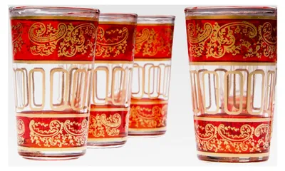 Produktbild von Teegläser Set mit orientalischer Verzierung - 6 Gläser in Orange und Gold