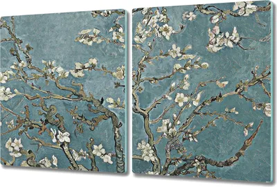 Produktbild von Glas-Herdabdeckplatte Glaskeramikkochfeld-Abdeckung Spritzschutz - 2x 40x52 cm - Kirschblüte Zweige