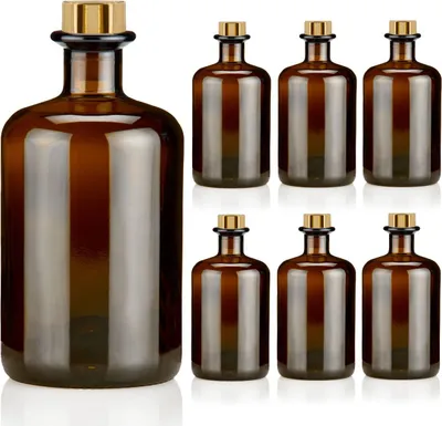 Produktbild von Apothekerflaschen braun 500ml inkl. Korken, 6 elegante Braunglas Flaschen leer 0,5l Korken gold