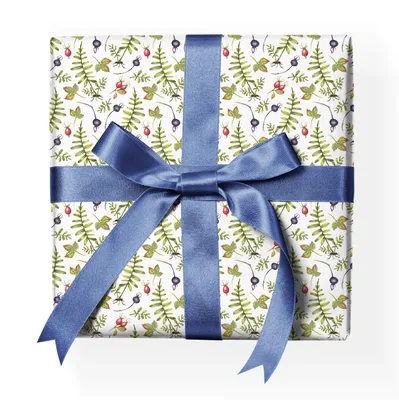 Produktbild von Schönes Wald Natur Geschenkpapier mit Beeren Farn, weiß grün - G23074, 32 x 48cm