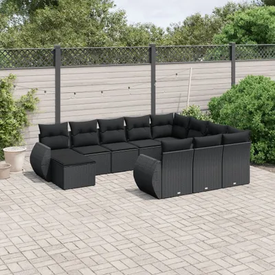 Produktbild von 11-tlg. Garten-Sofagarnitur mit Kissen Schwarz Poly Rattan 3257518