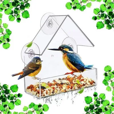 Produktbild von Vogelhaus für draußen, Fensterfutterstation mit starken Saugnappen, blau, klein
