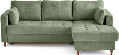 Image de Lisa Design Anna - canapé d'angle droit 4 places convertible avec coffre en velours texturé , Vert sauge