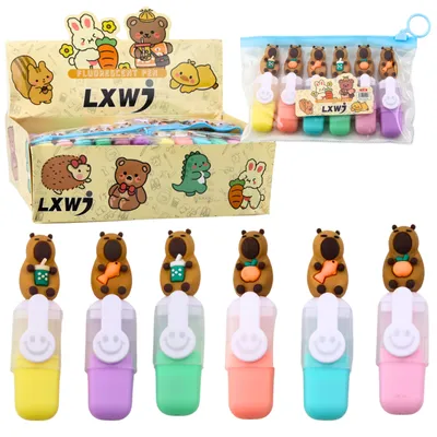 Zdjęcie produktu dla Zestaw mini rozświetlaczy Capybara w etui Kolorowe pastele 6szt