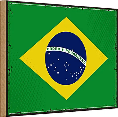 Produktbild von Holzschild Flagge Brasilien 30x20cm Retro Flag of Brazil