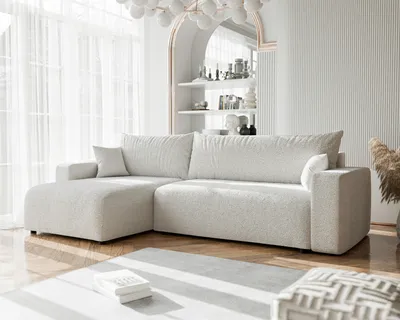 Image de Canapé d'angle rembourré PIANO XL avec fonction sommeil et coffre de lit Ottomane universelle Canapé-lit Salon Beige C1 Boucle