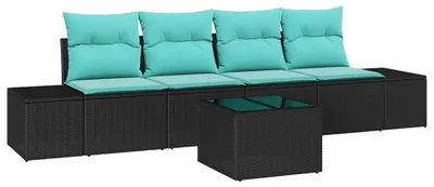 Image de Canapé Set avec coussins 5 pcs Noir Poly Rattan