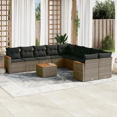 Produktbild von 11-tlg. Garten-Sofagarnitur mit Kissen Grau Poly Rattan 3226361