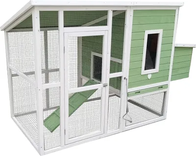 Produktbild von Dehner Hühnerstall Happy Farm Lotti, mit Freigehege, 119.5 x 182 x 91 cm, Holz/Filz, hellgrün/weiß