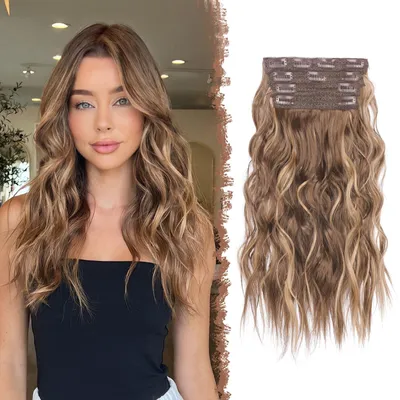 Produktbild von Clip-in Haarverlängerungen, wellige Strähnen, 40 cm, synthetisch, für Damen