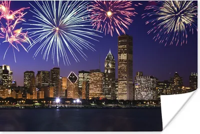 Produktbild von MuchoWow® Poster Feuerwerk am Silvesterabend über Chicago 120x80 cm - Bilder