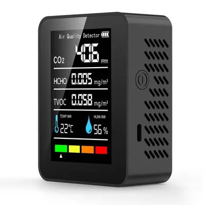 Obrázok produktu pre Detektor formaldehydu, senzor TVOC, CO2, PM2,5, teplota, vlhkosť vzduchu, tester kvality vzduchu, 5 v 1, čierny