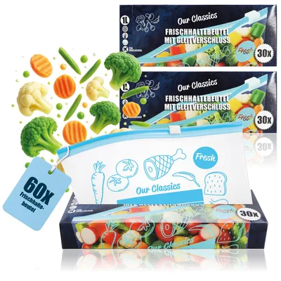 Productafbeelding van com-four® 60 x vershoudzakken, afsluitbaar, herbruikbaar