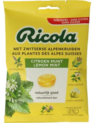 Productafbeelding van Ricola Citroen Munt Suikervrij (75 gr)