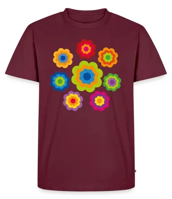 Produktbild von Spreadshirt 70er Jahre Hippie Flower Power Kostüm Blumen Fasching Männer Premium T-Shirt, XS, Burgunderrot