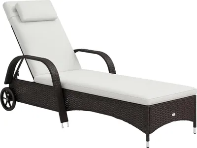 Produktbild von Gartenliege mit Auflage, verstellbare Rückenlehne, Metallgestell, Polyrattan, braun+creme, 200 x 73 x 103 cm