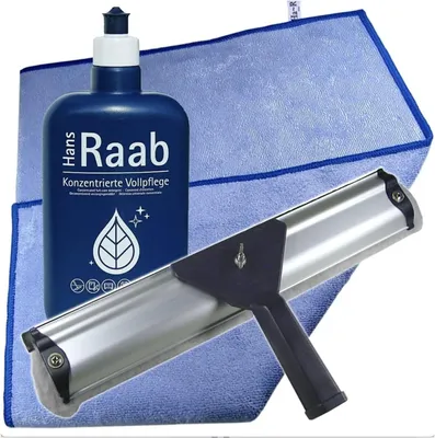 Produktbild von Ha-Ra Fenster-Putz-Komplettset I Fensterwischer 32cm I Konzentrierte Vollpflege 500ml I Mini Star-Tuch Microfaser 25x25 I Fenster Reinigungsset