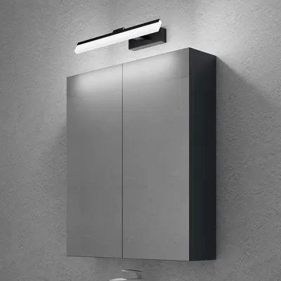 Immagine prodotto di doporro Armadietto a Specchio 60x15x70cm con Lampada da Specchio LED per Bagno 40cm, 9W 6000K, Specchiera Bagno Mobilettto da Parete Antracite Opaco con 2 Ante e Applique Specchio, Spiegelschrank 02