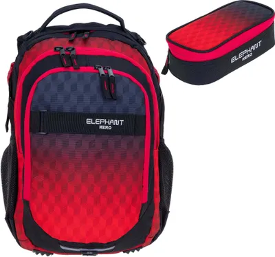 Produktbild von Schulrucksack Set 2 Teile Elephant Hero Signature Rucksack Schultasche Jungen Mäppchen Box 12868 Red Cube (Rot Schwarz) r mb