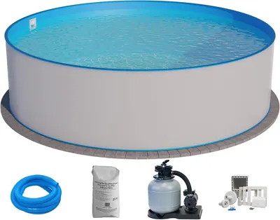 Produktbild von Rundes Stahlwandpool-Set Brasilia 300x120 cm, Stahl 0,6 mm weiß, Folie 0,6 mm blau, Einhängebiese
