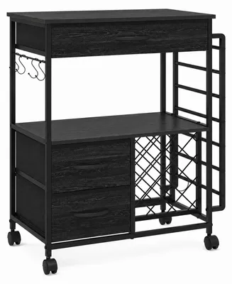 Image de Chariot mobile pour imprimante – Chariot de rangement pour machine de découpe – 2 tiroirs en tissu – Support pour rouleaux de vinyle – Rotation à 360° – Fabriqué en MDF et en fer – Noir