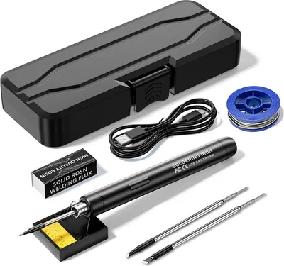 Produktbild von OKWISH Elektrischer Lötkolben Set - 8W Lötkolben Lötset, am Lötkolben, Einstellbare Temperatur 300℃-450℃ mit Lötkolben Stift,Lötspitzen, für DIY Kunst Schwarz