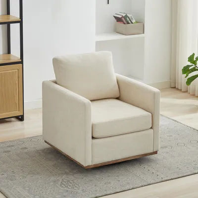 Produktbild von MODFU Drehsessel Akzentstuhl Einsitzer mit Armlehnen und Rückenlehne mit 360°-Drehfunktion für Wohnzimmer Chenille Beige