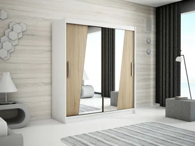 Zdjęcie produktu dla MINIO szafa 150 cm RHOMB biały mat / dąb sonoma