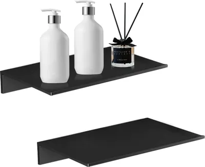 Produktbild von 2 Stück Schwarze Wandregale aus Aluminium - Moderne Schwebende Wandregale für Schlafzimmer, Küche, Büro und Wohnzimmer