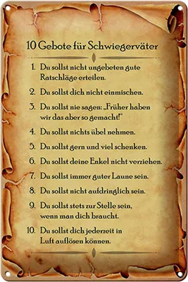 Produktbild von Blechschild Spruch 20x30cm 10 Gebote für Schwiegerväter