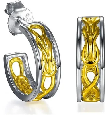 Productafbeelding van Oorbellen voor dames, zirkonia, 925 sterling zilver, goudkleurig, 16x5mm, 2 kleuren, hypoallergeen, 1 paar