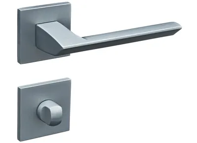 Produktbild von Gavroche Türgriffe Silber Matt Chrom Set WC/Bad Türklinken für Innentüren Drückergarnitur für Zimmertür mit eckiger Rosettengarnitur aus Aluminium