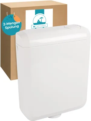 Produktbild von Calmwaters® Spülkasten mit 2-Mengen-Spülung, 3 - 3,5 & 6 - 7 Liter Spülmenge, Aufputzspülkasten WC schmal, Spülkasten in Weiß zur Aufputz-Montage, mit Zwei Mengen Technik, 29HB2732
