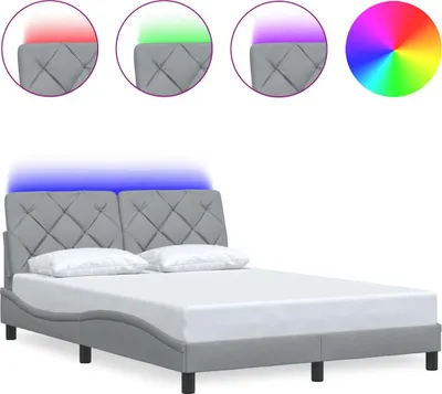 Imagen del producto de Estructura de cama con LED sin colchón gris claro 140x200 cm