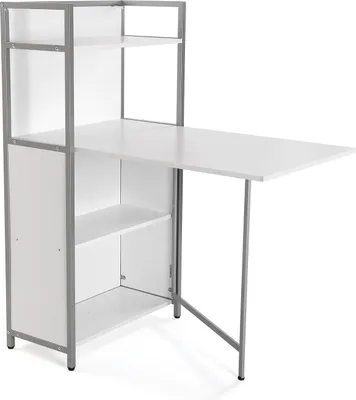 Produktbild von Versa Blumenau Esstisch mit Regal für Küche, Terrasse, Garten oder Esszimmer, Klappbare Arbeitsplatte, Maßnahmen (H x L x B) 120 x 30 x 62 cm, Holz, PVC und Metall, Farbe: Weiß
