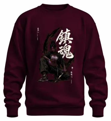 Zdjęcie produktu dla Bluza z kapturem "Chinkon Samurai", motyw: samurajka, katana, Japonia, styl Y2K, motyw Yakuza, kolor burgundowy, rozmiar S
