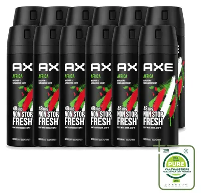Immagine prodotto di 12 confezioni di deodorante corpo Axe Africa - 150 ml - confezione grande - 12 pezzi