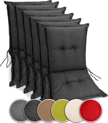 Produktbild von sunnypillow 6 Stück Gartenstuhlauflagen Niedriglehner 100 x 50 x 9 cm  Auflage Polsterauflagen UV-Lichtecht Stuhlauflage Stuhlkissen  Anthrazit