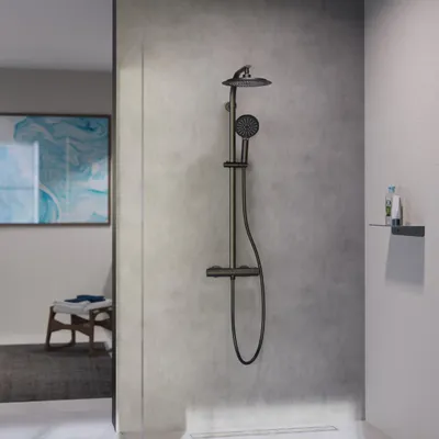 Produktbild von SCHÜTTE Duschsystem MADURA FRESH, Regendusche mit Thermostat Duscharmatur, Handbrause mit 3 Funktionen, Duschbrause, Dusche, Schwarz matt
