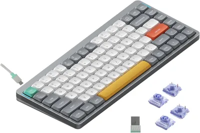 Productafbeelding van Nuphy Air75 V2: Draadloos mechanisch toetsenbord, slank design, QWERTY US layout, Bluetooth 5.1 / 2.4 GHz, Lunar Gray met Wisteria switches