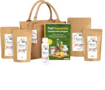 Produktbild von Hausmittel zum Selbermachen - Geschenkset - Natron, Soda, Kernseife, Zitronensäure und Essig inklusive Buch