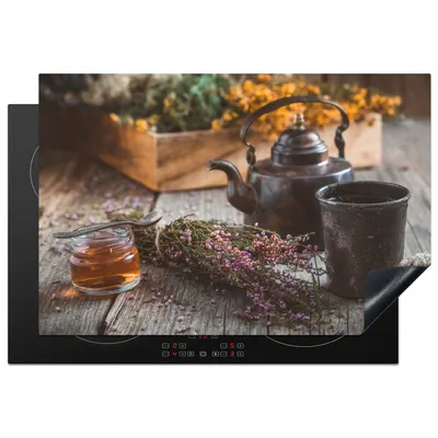 Produktbild von KitchenYeah© Herdabdeckplatte Tee - Teekanne - Kräuter , 78x52cm, Küche Deko, Glaskeramikkochfeld Herdabdeckung, Abdeckplatte fùr Kochfeld