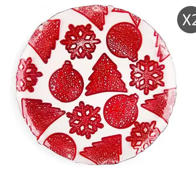 Imagen del producto de Excelsa Set de 2 platos para panettone, diseño navideño, vidrio, 33,5 x 2 x 33,5 cm, color rojo